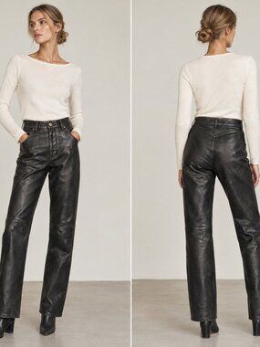 Vintage Y2k J. Khaki Genuine Leather Jean Pants Straight Leg High Rise 10